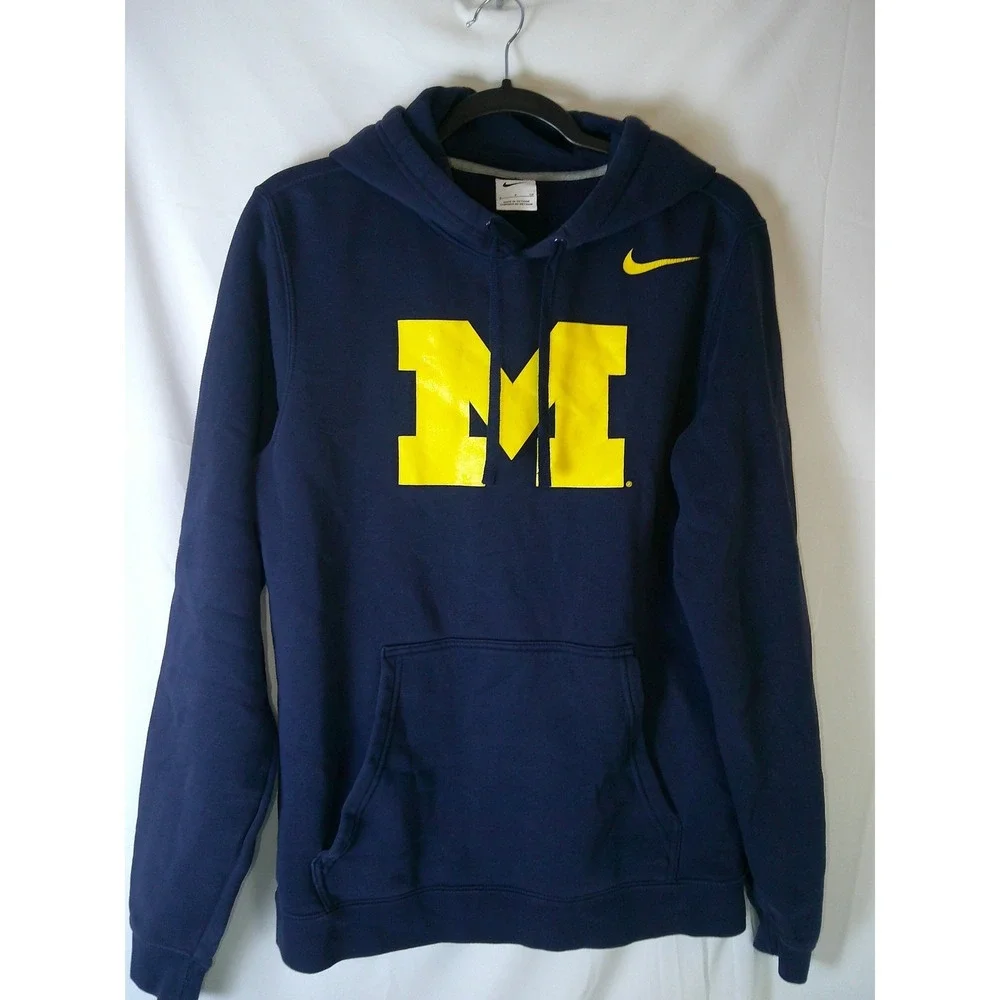 Nike Michigan Wolverines Hoodie Mens Small Navy Blue Yellow Pullover Sweatshirt